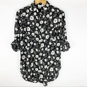 Calvin Klein Black and White Floral Button Blouse